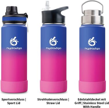 Stainless Steel Water Bottle – BPA-Free Thermo Bottle for Kids, School, Sports & Outdoors – Keeps Drinks Hot up to 12H and Cold up to 24H – Includes 3 Drinking Caps – (Passion, 530 ml)