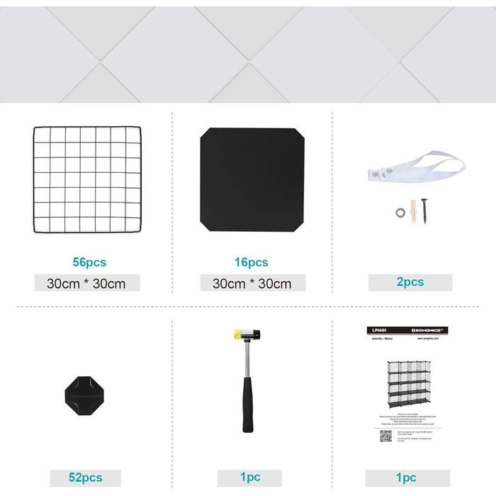 SONGMICS Storage Cubes, 16 Cube Storage System from Metal Wire, DIY, Modular Grid Shelf, with Wire Frame, Black LPI44H