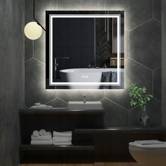 LED-дзеркало у ванну з сенсорним перемикачем, 90x90 см