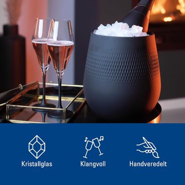 Набір келихів для шампанського Villeroy & Boch Manufacture Rock, 4 шт, 260 мл, чорне матове кришталеве скло, сучасний дизайн