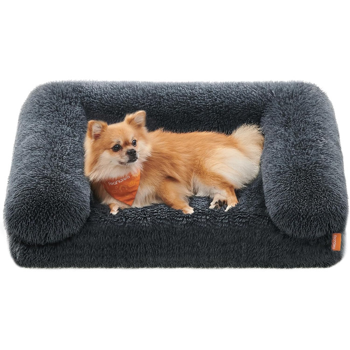 Feandrea FluffyHug Dog Bed, Dog Cushion Size XL, Dog Mat for Medium and Large Dogs, Dog Sofa with Ruffled Foam, Removable and Washable Cover, 106 x 80 x 23 cm, Ombré Gray PGW233G01 (M (76 x 58 x 23 cm), dark gray)