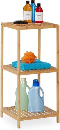 Relaxdays Bamboo Bathroom & Kitchen Shelf, HBT: 162 x 38 x 39.5 cm, Freestanding Shelf with 3 Shelves, Natural