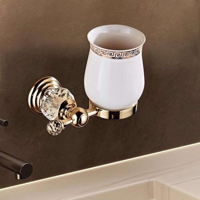 Golden Bathroom Toothbrush Holder, Gold Crystals, Bathroom Hardware