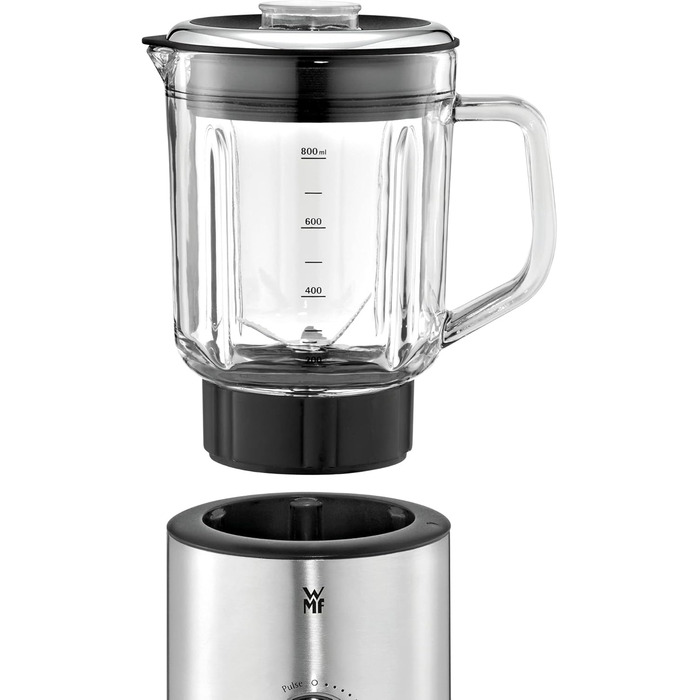 WMF Kitchen minis Compact Mixer, Mini Stand Mixer, 400 Watt, Small Stand Mixer, 0.8 l Glass Container, Pulse Function, Cromargan Matt Single