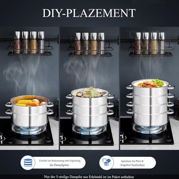 Набір для приготування на пару 5-ти ярусний з нержавіючої сталі, 28 см, з кришкою, для всіх типів плит (індукція, електрокераміка)