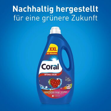 Рідкий пральний засіб для кольорових речей Coral Optimal Color XXL з формулою захисту кольору, 60 прань (набір 2 шт)