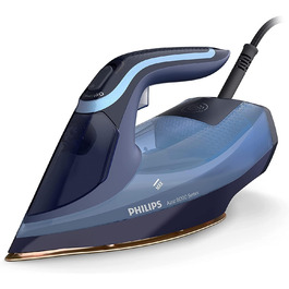 Philips Azur 8000 Series Steam Iron - 55 g/min continuous steam, 240 g steam boost, 3000 W, OptimalTEMP technology, SteamGlide Elite, Light Blue (DST8020/20) 240 g steam boost 55 g continuous steam Light Blue/Dark Blue