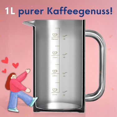 Френч-прес Ziruma 1 літр: нетоксичний, з нержавіючої сталі, з подвійними стінками та термосистемою