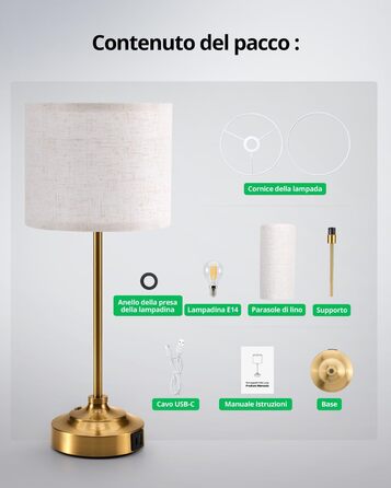 Настільна лампа Bojim 2 шт. Retro LED з USB зарядкою, сенсорне управління, регулювання яскравості, тканинний абажур, металевий корпус. Підходить для спальні, вітальні, нічного столика.