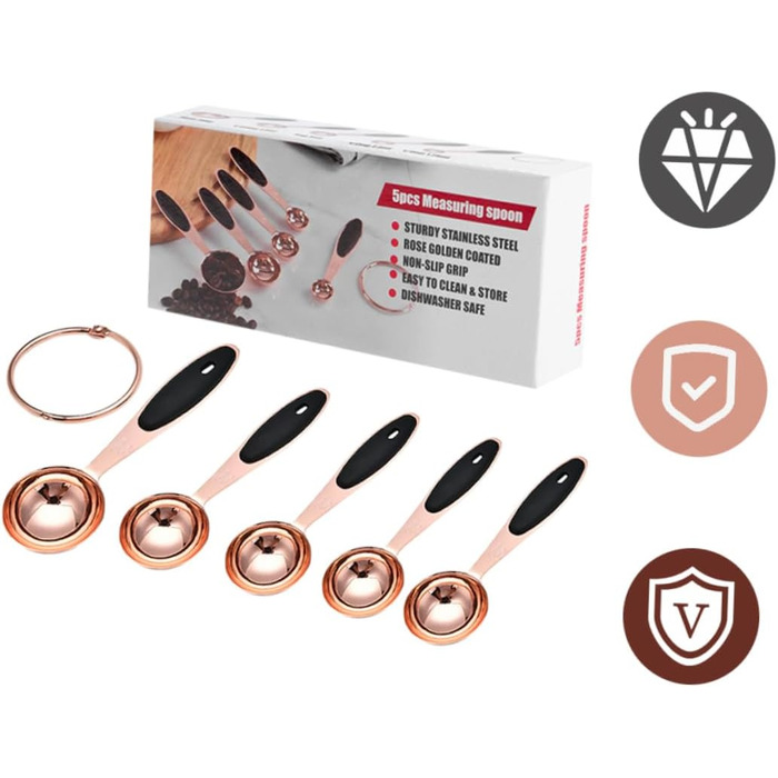 2-piece measuring spoons in rose gold measuring cup, kitchen baking utensils, stainless steel, stainless steel spoons, cocktail spoons, baking molds, stainless steel kitchen accessories, rose gold, stainless steel.