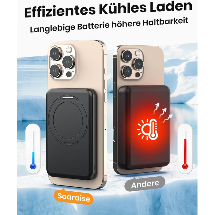 Портативний зарядний акумулятор SOARAISE 10000mAh з PD 20W, USB-C та бездротовою зарядкою, LED дисплеєм, чорний