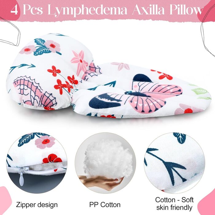 Juexica 4 Pack Lymph Edema Axilla Mastectomy Pillow Cotton Post-Breast Surgery Recovery Breast Pillow for Sleeping, Mastectomy, Armpit Pain Relief (Flower)