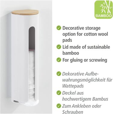 Тримач для ватних дисків WENKO Laresa, білий/натуральний, з бамбука та пластику, 8 x 25 x 6,5 см