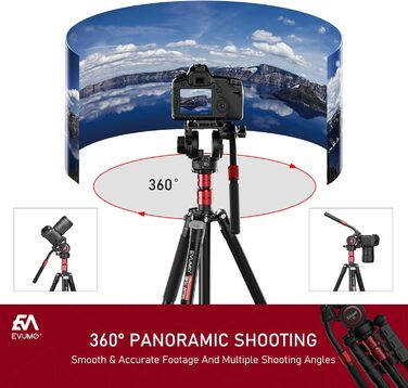 Штатив відео EVUMO 200см, алюмінієвий, професійний, для DSLR та відеокамер, з поворотним кріпленням 360°, вантажопідйомність 12кг