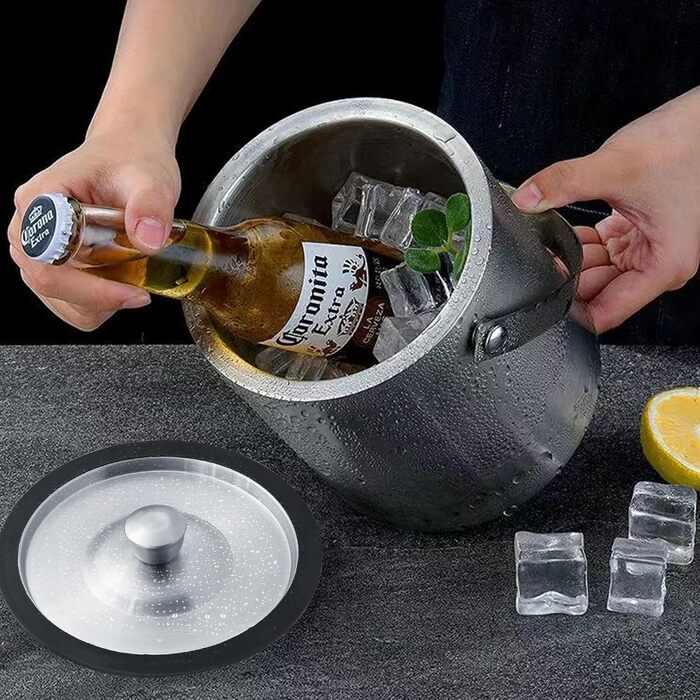 Ейскюбель з кришкою та лопаткою з нержавіючої сталі: ізольований ейскюбель для льоду, пива, секту, вино, напої, фрукти (2,2л)