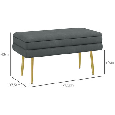 HOMCOM Bench with Cushion and Storage in Grey, Velvet-Look, Bed Bench with Steel Legs, Shoe Bench for Living Room & Bedroom 79.5x37.5x43cm