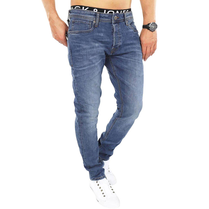 Джинси чоловічі JACK & JONES Tim Original Agi 010 Slim Straight Used Look, бавовна з еластаном, синій денім 32W/32L