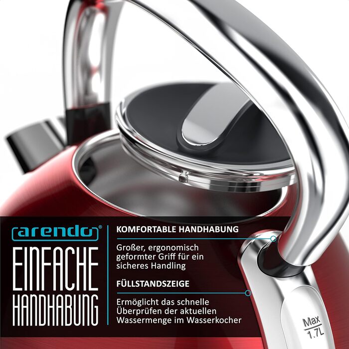 Arendo Retro Stainless Steel Kettle - 1.7L Electric Kettle with Replaceable Scale Filter, Cool Grey - Automatic Shutoff, GS Certified