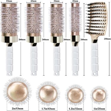 Набір для укладки волосся Haar-Rundbürste: круглі щітки для створення локонів та випрямлення, антистатична керамічна щітка з масажною насадкою та щіткою для розчісування, золота