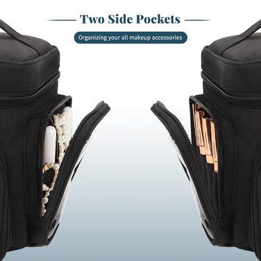 Косметичка для подорожей, велика, чорна: органайзер для макіяжу з відділенням для пензлів, дамська косметичка