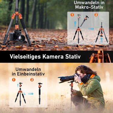 Штатив Rollei Compact Traveler No.1 143cm з кульковою головкою: легкий карбоновий штатив для камери та смартфона (Orange)