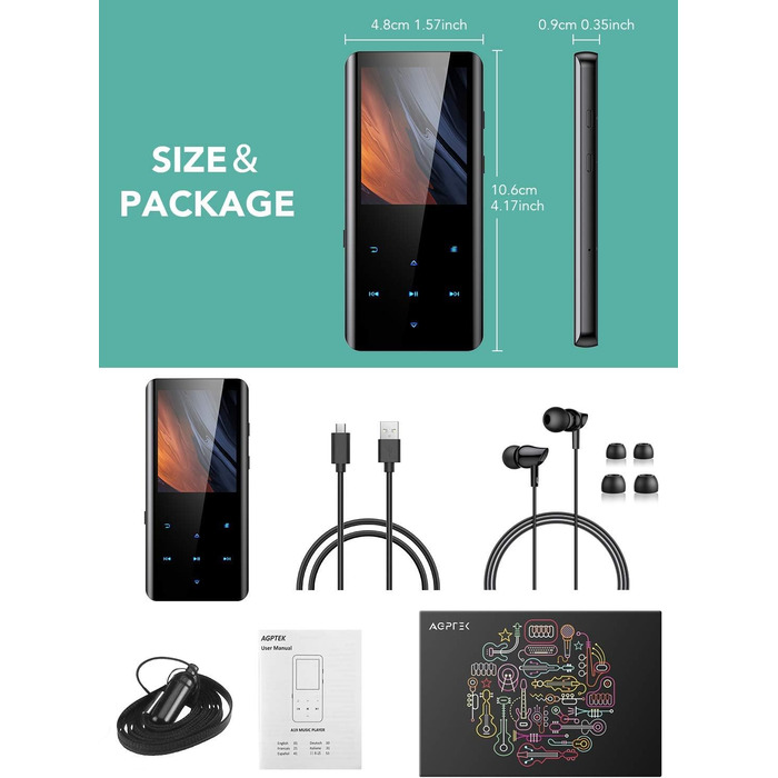 MP3 плеєр AGPTEK 32GB з Bluetooth 5.0, 2.4