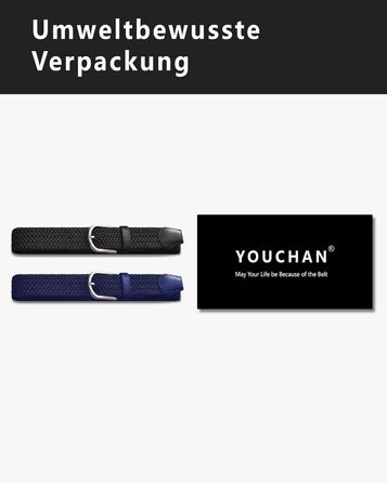 YOUCHAN 2 шт. ремені для жінок та чоловіків, плетені еластичні ремені, 3,3 см, регульовані, тягнуться, унісекс (чорний + синій, 100)