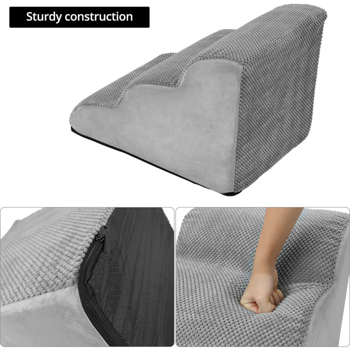 Сходинки для собак QWORK® сірі, 3-ступеневі, 60x40x40 см, з щільного матеріалу, знімні та пральні