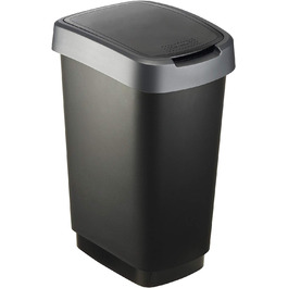 Відро для сміття Rotho Twist 25л з кришкою, пластик (PP), BPA-free, чорний/сріблястий, 25л