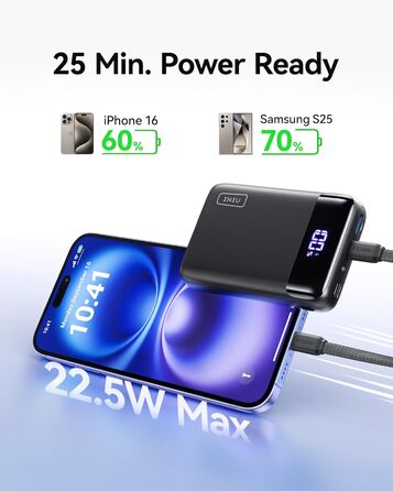 Power Bank INIU 20000mAh з швидкою зарядкою 22.5W, USB-C, для iPhone, Samsung, AirPods, iPad - зовнішній акумулятор для подорожей та кемпінгу