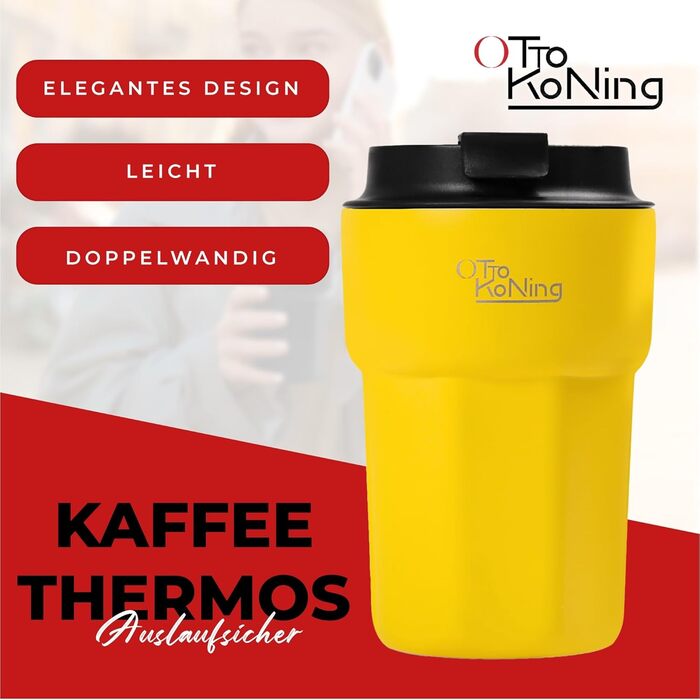 Термокружка 350 мл з кришкою, що не пропускає, з нержавіючої сталі для кави, чаю та напоїв на виніс (Жовтий)