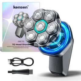 Машинка для гоління голови чоловіча Kensen 7D водонепроникна, з магнітною насадкою, Type-C, 8100/8600 об/хв, сіра