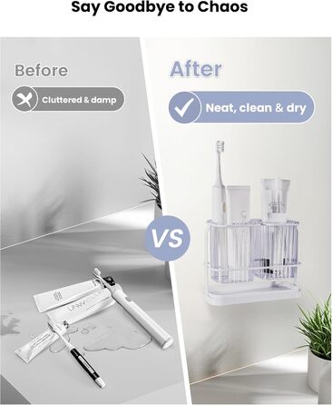 KONE Toothbrush Holder, Wall Mount, Bathroom, Hanging Electric Toothbrush Holder with 2 Removable Compartments, Drainage, Dry and Wet Separation for Bathroom, Kitchen, Family (white)
