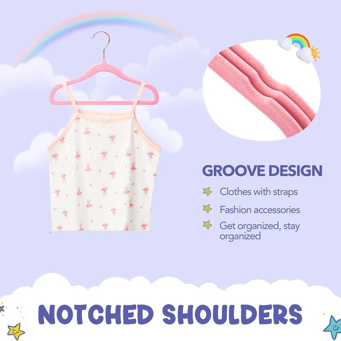 60 шт. дитячі велюрові вішалки для одягу House Day - преміум якість, 35.6 см, рожеві