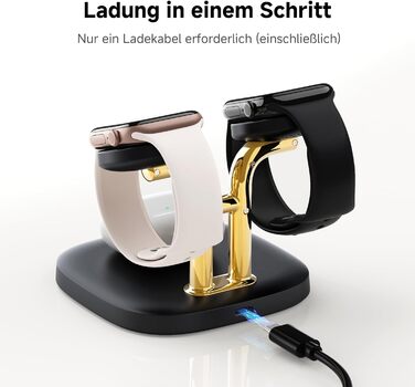 Зарядна станція SwanScout Doppel Watch 704A для Apple Watch 10/Ultra/9/8/7/6 та AirPods Pro (3.3W, без адаптера, чорний/золотий)