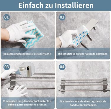 Тримач для рушників Vista з 3-ма перекладинами без свердління, нержавіюча сталь SUS304, сріблястий, з двома гачками, 60 см