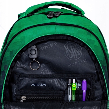 Багатокамерний шкільний рюкзак AstraBag, 27 л (чорний, багатоколірний, зелений)