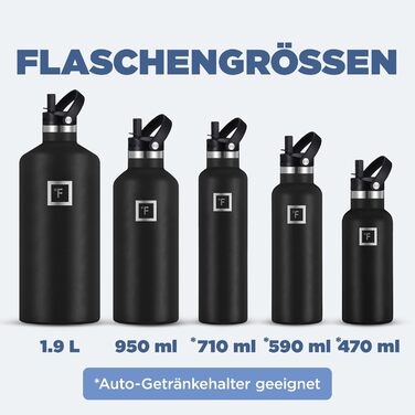 Термофляга IRON °FLASK Edelstahl 710 мл, чорна. Металева, двошарова, ізольована, без BPA. З трьома кришками (поїльник, соломинка). Для спорту, школи, фітнесу, кемпінгу.