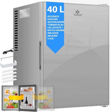 Міні-холодильник KESSER® Minibar 40L з підсвічуванням та відкривачем для пляшок, ідеальний для дому, офісу, кемпінгу та готелю