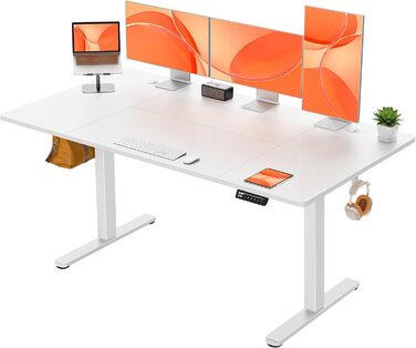 Електричний стіл ErGear 160x80 см, регульований по висоті з 4 пам’ятями, геймерський письмовий стіл з чотирисекційною стільницею, білий