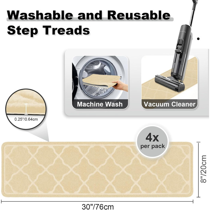 15 килимків на сходи 76x20 см, антиковзаючі, самоклеючі, для дітей, літніх людей та собак, машинне прання, з TPR-гумовою основою (Бежевий)