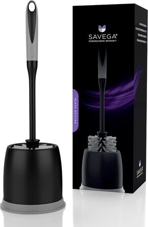 Набір для туалету SAVEGA: щітка для унітазу з інноваційною структурою щетинок та зручним тримачем. Сучасний дизайн, матовий чорний/сірий колір.