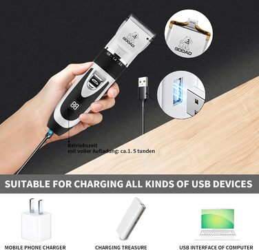 Електрична машинка для стрижки собак та котів, безшумна, USB, акумуляторна, бездротова, для собак та котів (біла)