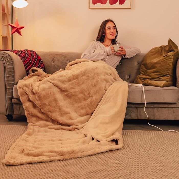 Електрична ковдра Cecotec HeatConfort ThermalBlanket 160x130 см з автоматичним вимкненням та 9 рівнями нагріву. М'яка флісова ковдра Coral