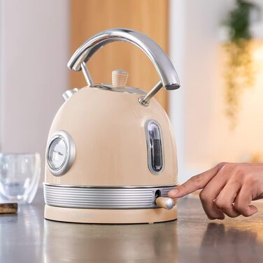 Електричний чайник Cecotec ThermoSense 420 Light Green, 1.8 л, 2200 Вт, з регулюванням температури, нержавіюча сталь, вінтажний стиль, зелений/бежевий