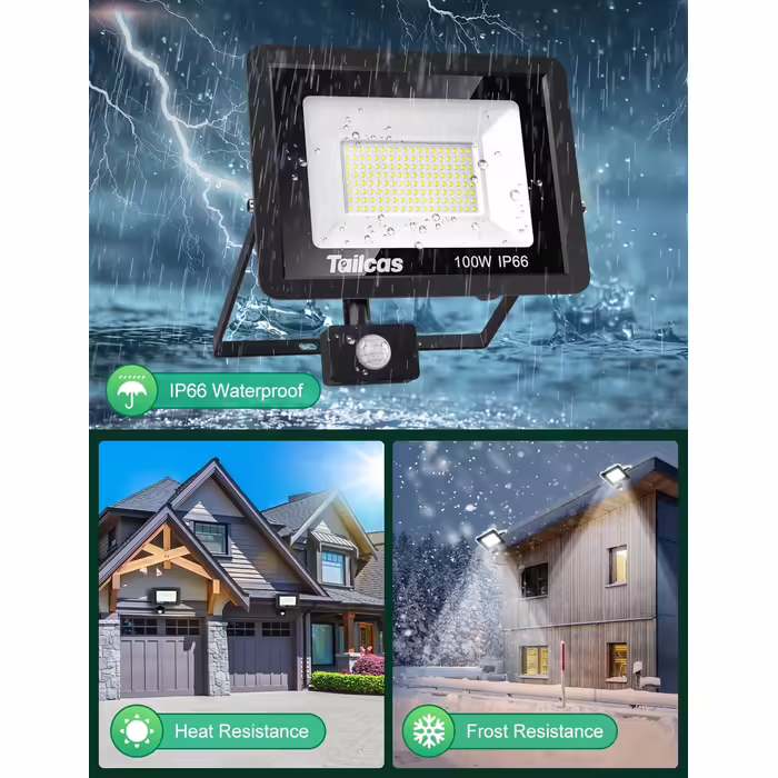 50W LED Floodlight with Motion Sensor Outdoor, Super Bright 4500LM Outdoor Floodlight, IP66 Waterproof LED Outdoor Light, Floodlight with Remote Control, 6500K Cold White Spotlight for Garden, Garage, Yard (100 Watt)