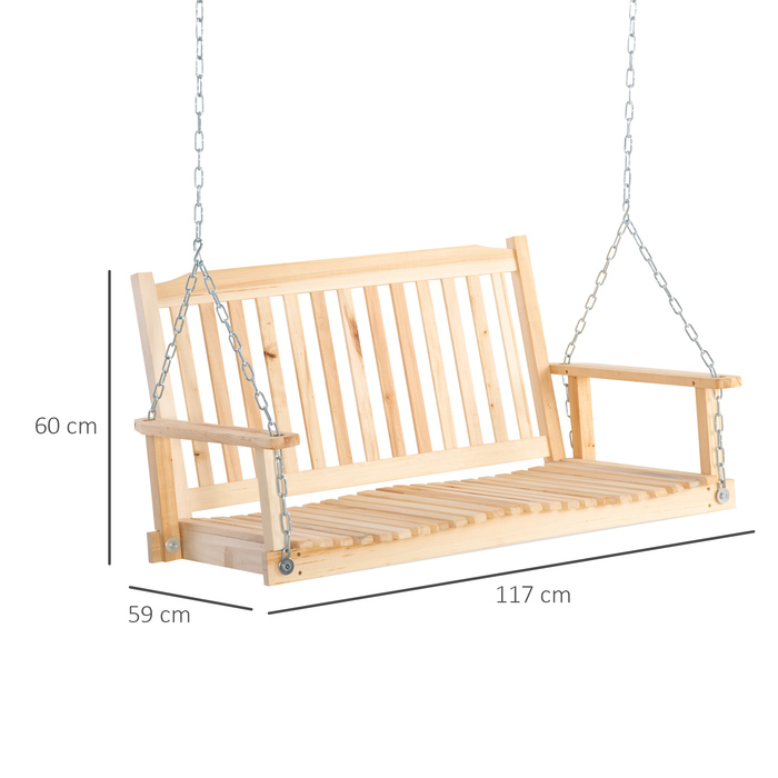 Outsunny 2-Person Garden Swing, Solid Wood Swing Bench, Hanging Bench for Patio Terrace Backyard, 117 x 69 x 60 cm, Rustic Design