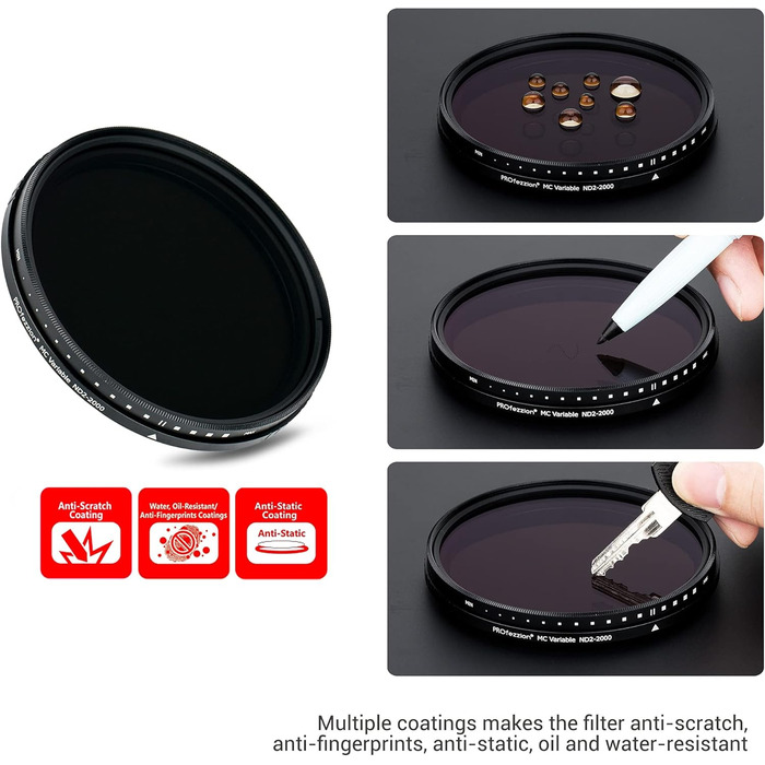 Фільтр ND Graufilter Variable 72mm PROfezzion: регульована щільність ND2-ND2000 для Sigma, Nikon, Fujifilm