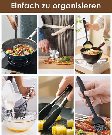 Набір кухонних аксесуарів Czemo 43 шт. з силікону: кухонні помічники, посуд, лопатки, ложки, чорний