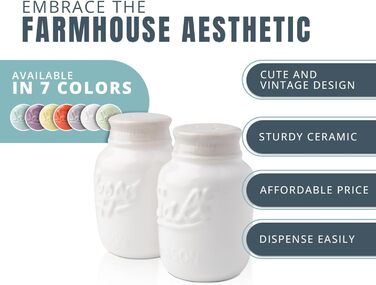 Comfify Vintage Salt & Pepper Shakers - Charming decorative decor for vintage, rustic, and shabby chic lovers - Durable ceramic in white - 3.5 oz. capacity